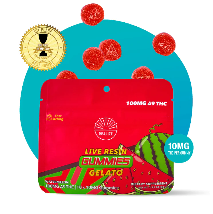 Realize Live Resin D9 Gummies, Watermelon – Gelato (100mg)